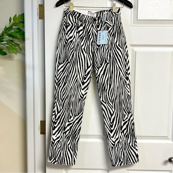 NWT FRAME Le High Straight-Leg Zebra Jeans high rise women’s size 25 cotton - Picture 2 of 9